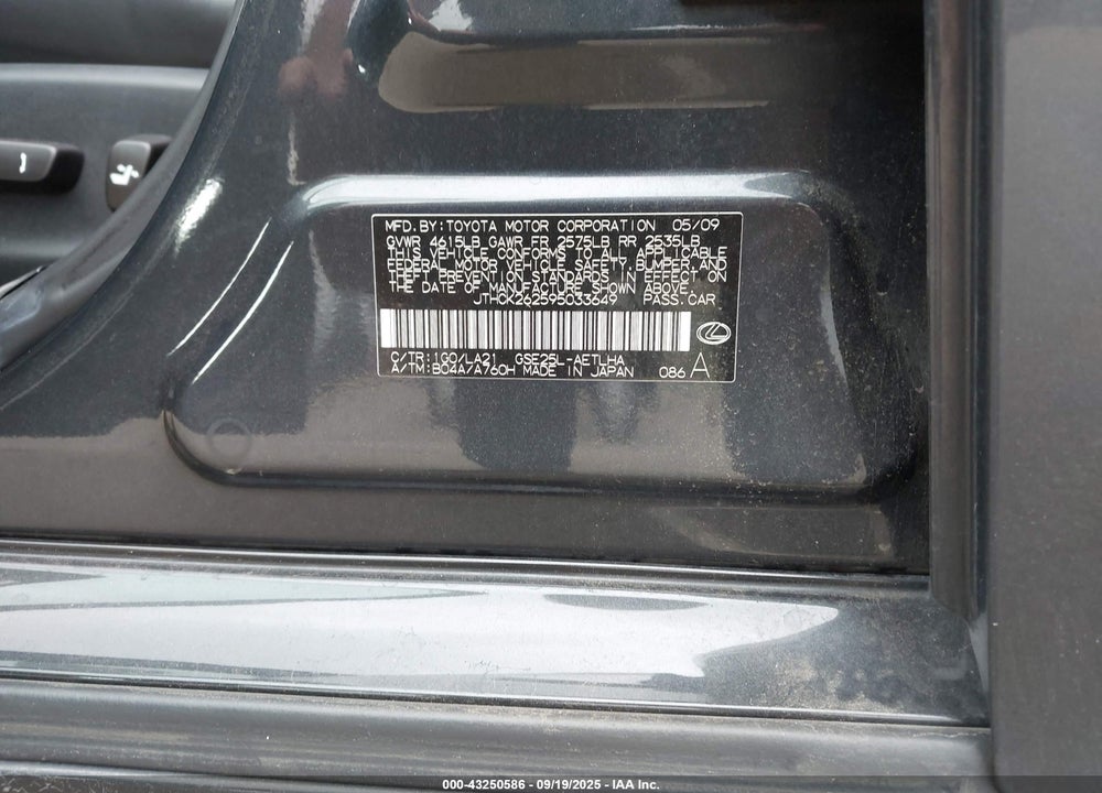 2009 LEXUS IS 250 VIN: JTHCK262595033649
