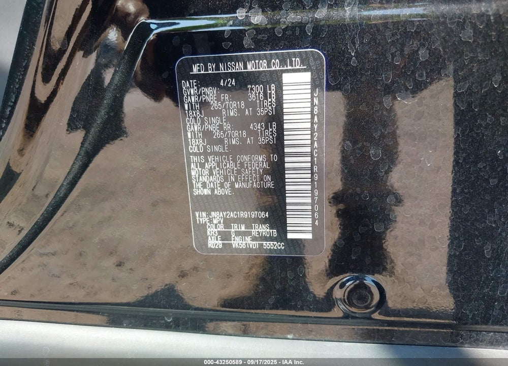 2024 NISSAN ARMADA VIN: JN8AY2AC1R9197064