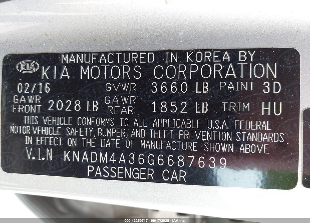 2016 KIA RIO LX VIN: KNADM4A36G6687639