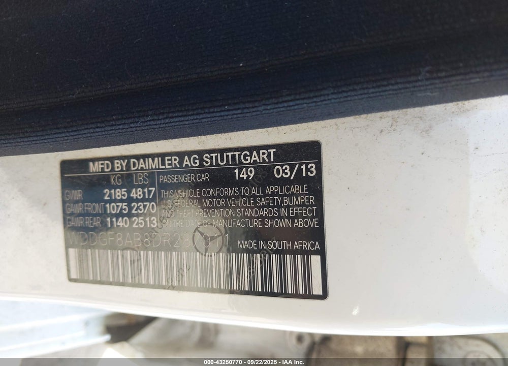 2013 MERCEDES-BENZ C 300 SPORT 4MATIC VIN: WDDGF8AB8DR287011