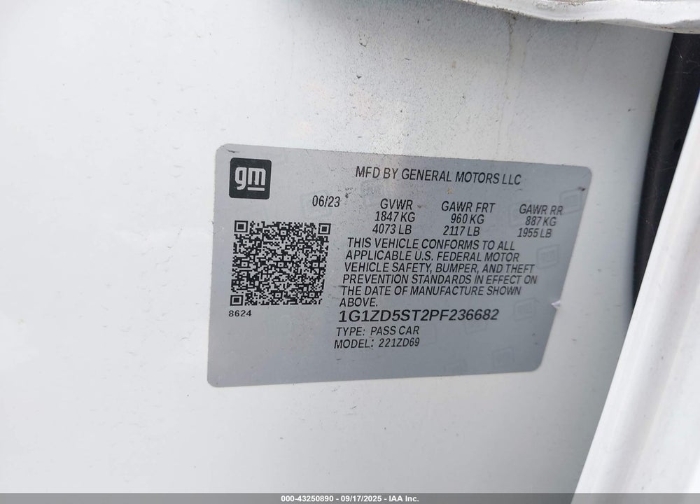 2023 CHEVROLET MALIBU VIN: 1G1ZD5ST2PF236682