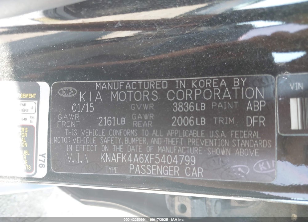 2015 KIA FORTE VIN: KNAFK4A6XF5404799