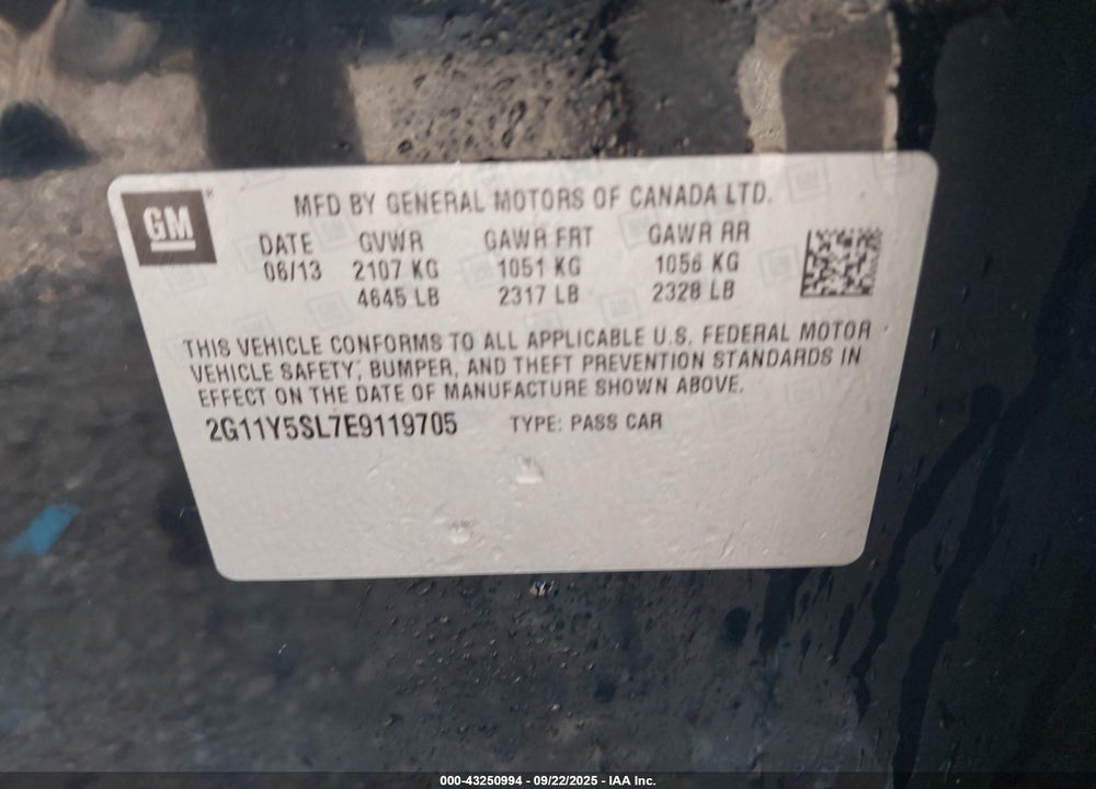 2014 CHEVROLET IMPALA VIN: 2G11Y5SL7E9119705