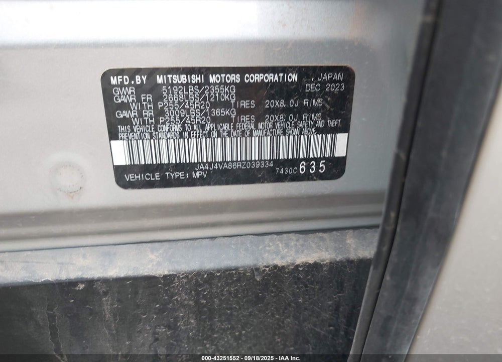 2024 MITSUBISHI OUTLANDER SE 2.5 S-AWC/SE BLACK EDITION S-AWC/SE BLACK EDITION W/PANO ROOF S-AWC/SE RALLIART S-AWC VIN: JA4J4VA86RZ039334