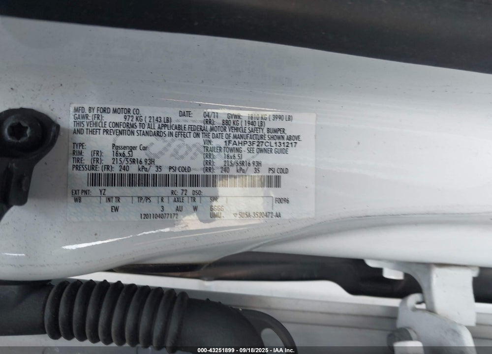 2012 FORD FOCUS SE VIN: 1FAHP3F27CL131217