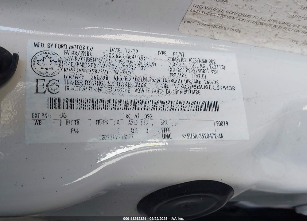 2013 FORD C-MAX HYBRID SEL VIN: 1FADP5BU6DL516139