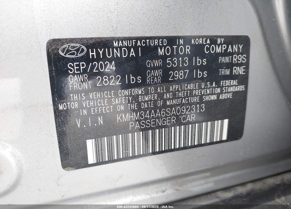 2025 HYUNDAI IONIQ 6 VIN: KMHM34AA6SA092313