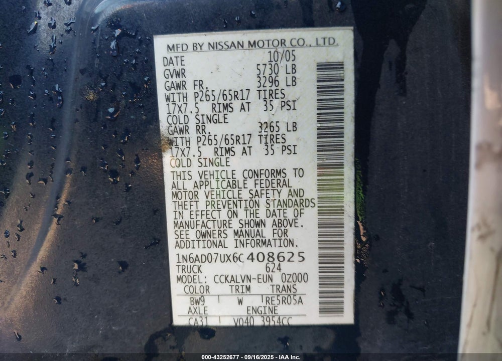 2006 NISSAN FRONTIER LE VIN: 1N6AD07UX6C408625