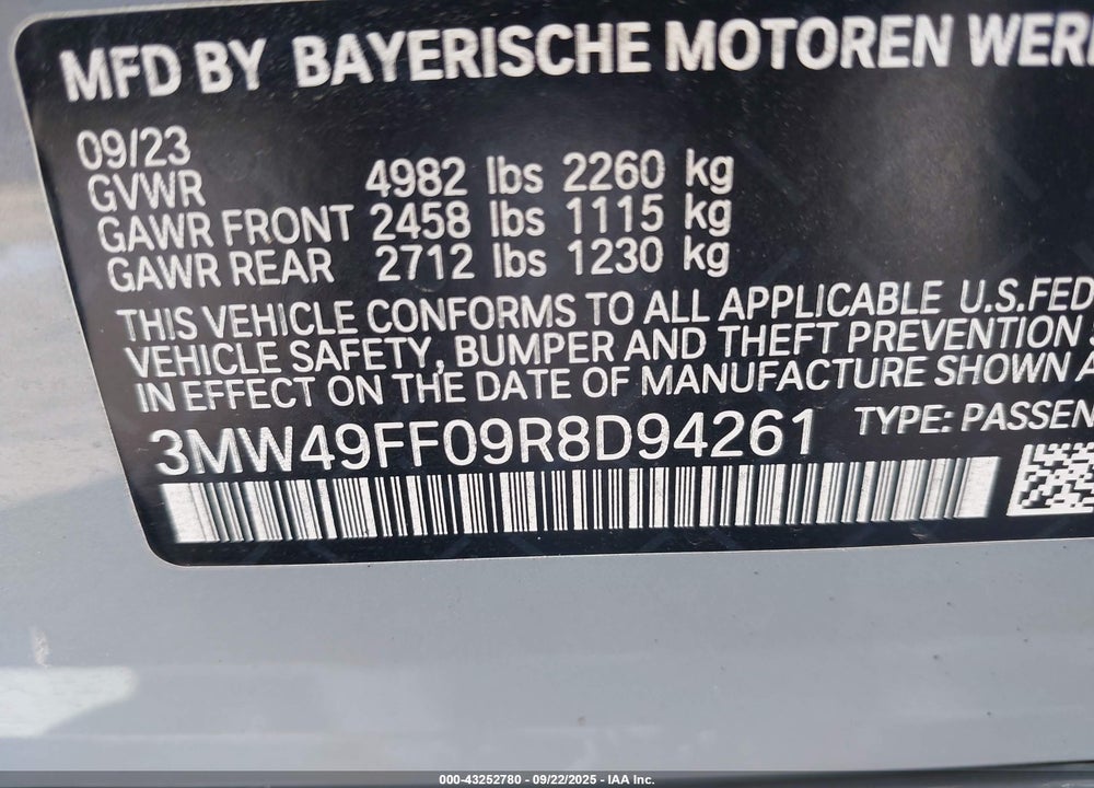 2024 BMW M340I VIN: 3MW49FF09R8D94261