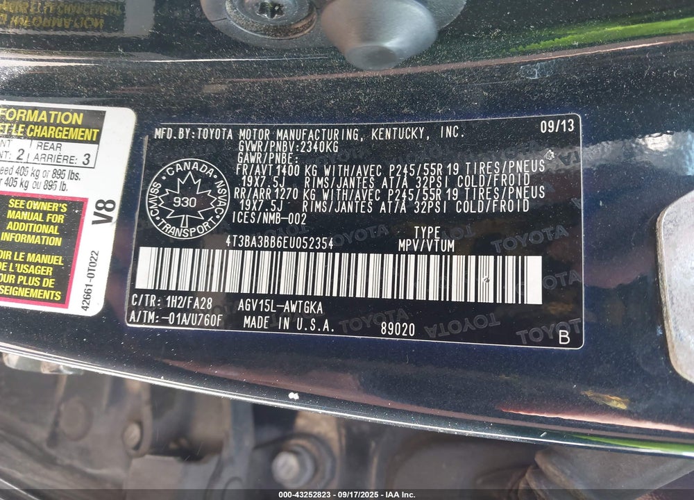 2014 TOYOTA VENZA VIN: 4T3BA3BB6EU052354