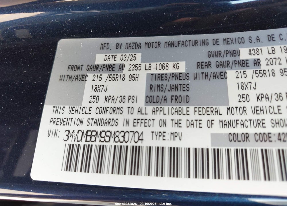 2025 MAZDA CX-30 VIN: 3MVDMBBM9SM830704