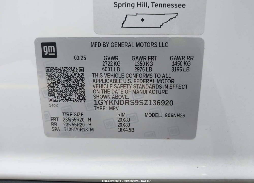 2025 CADILLAC XT5 VIN: 1GYKNDRS9SZ136920