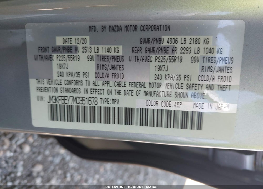 2021 MAZDA CX-5 VIN: JM3KFBEY7M0351678