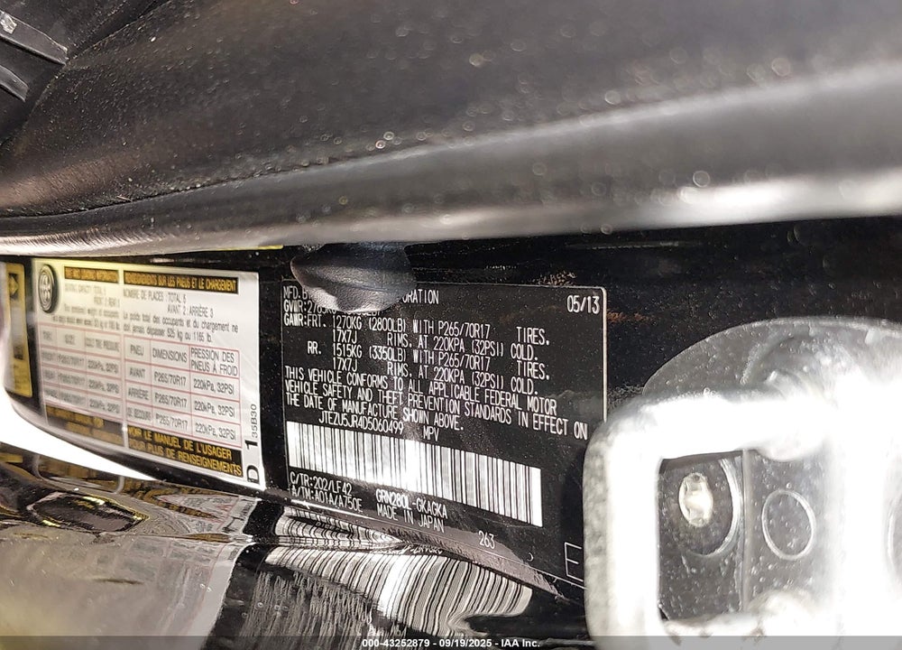 2013 TOYOTA 4RUNNER SR5 VIN: JTEZU5JR4D5060499