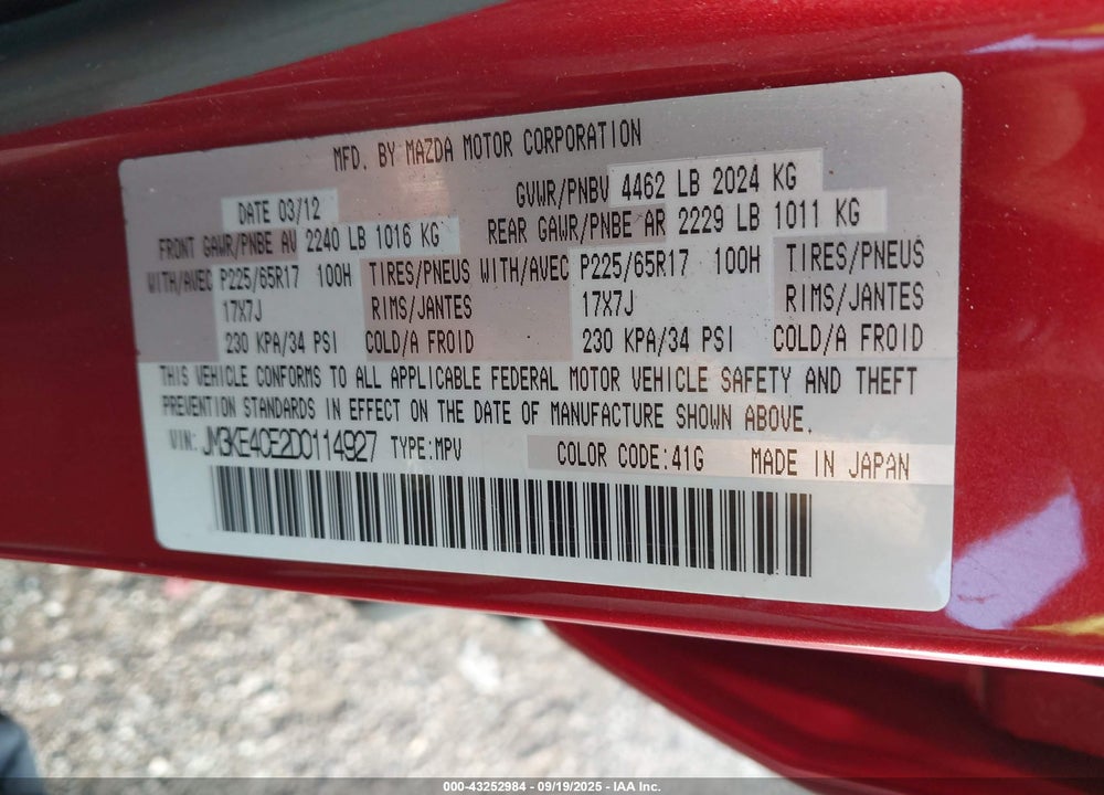 2013 MAZDA CX-5 VIN: JM3KE4CE2D0114927