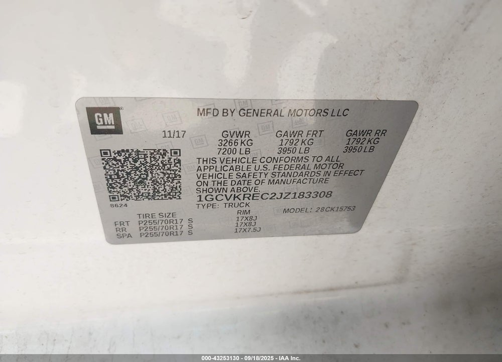 2018 CHEVROLET SILVERADO 1500 1LT VIN: 1GCVKREC2JZ183308
