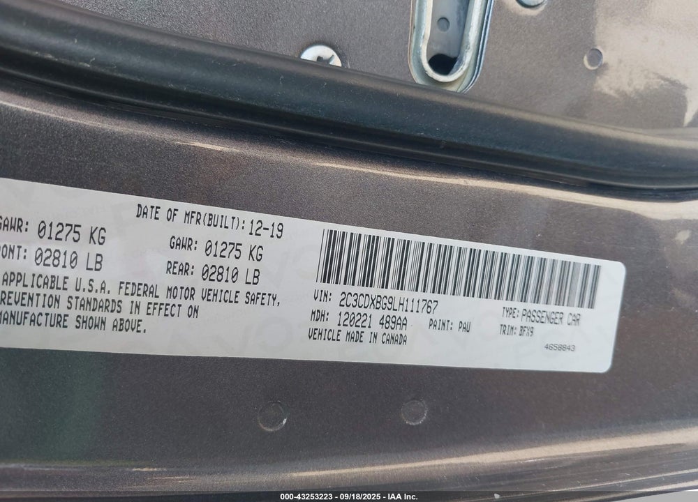 2020 DODGE CHARGER VIN: 2C3CDXBG9LH111767