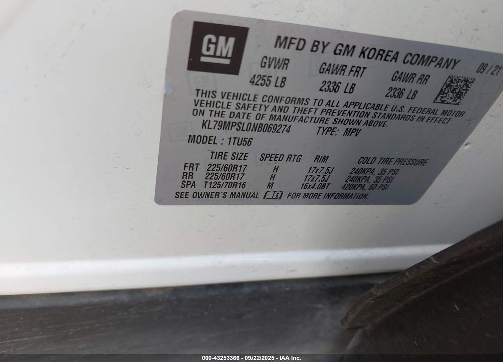 2022 CHEVROLET TRAILBLAZER FWD LT VIN: KL79MPSL0NB069274