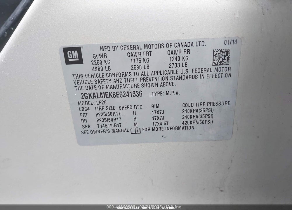 2014 GMC TERRAIN VIN: 2GKALMEK8E6241336