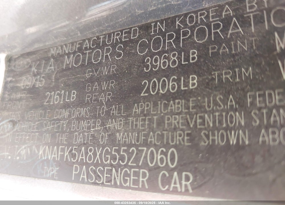 2016 KIA FORTE LX VIN: KNAFK5A8XG5527060
