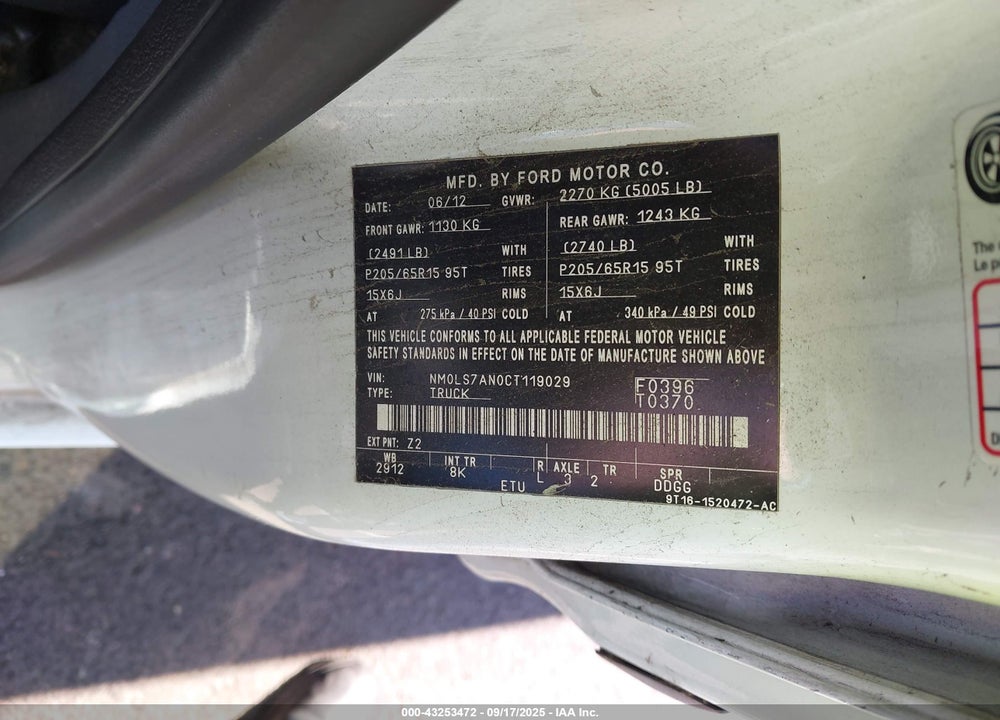 2012 FORD TRANSIT CONNECT VIN: NM0LS7AN0CT119029