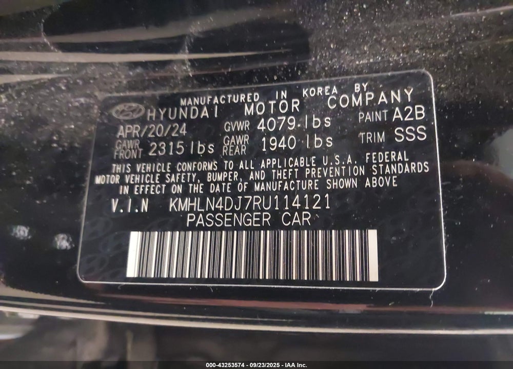 2024 HYUNDAI ELANTRA HYBRID LIMITED VIN: KMHLN4DJ7RU114121