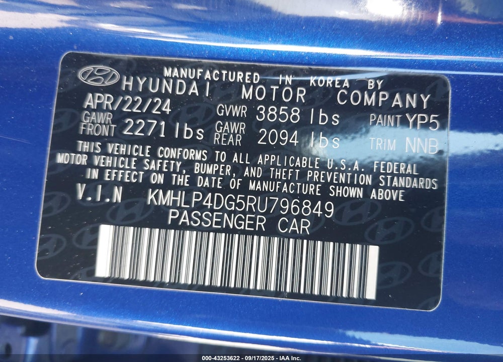2024 HYUNDAI ELANTRA LIMITED VIN: KMHLP4DG5RU796849