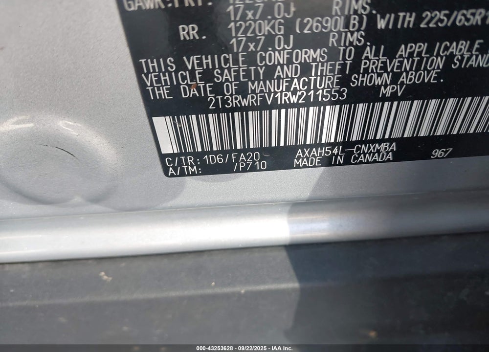 2024 TOYOTA RAV4 HYBRID VIN: 2T3RWRFV1RW211553