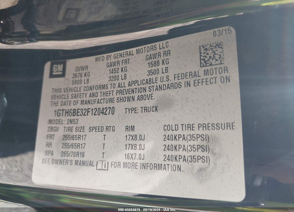 2015 GMC CANYON VIN: 1GTH6BE32F1204270
