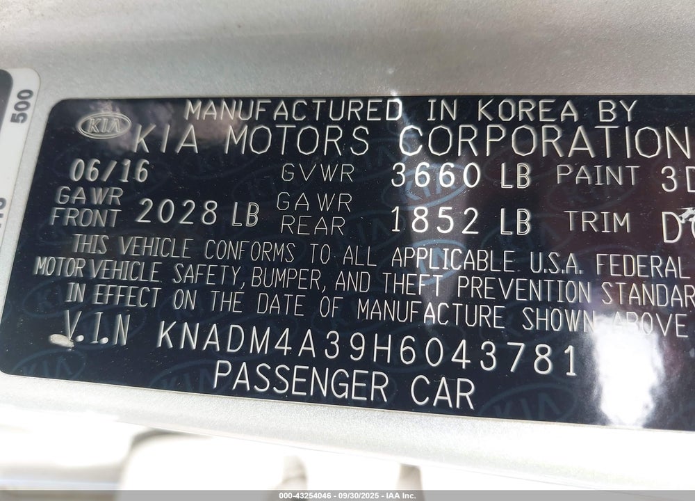 2017 KIA RIO LX VIN: KNADM4A39H6043781