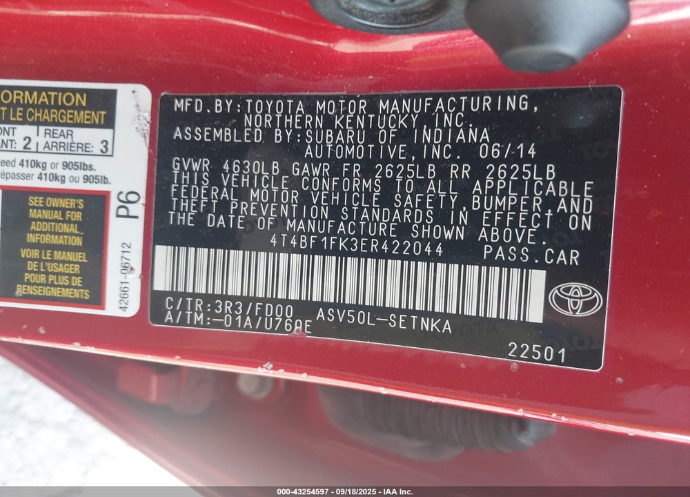 2014 TOYOTA CAMRY LE VIN: 4T4BF1FK3ER422044