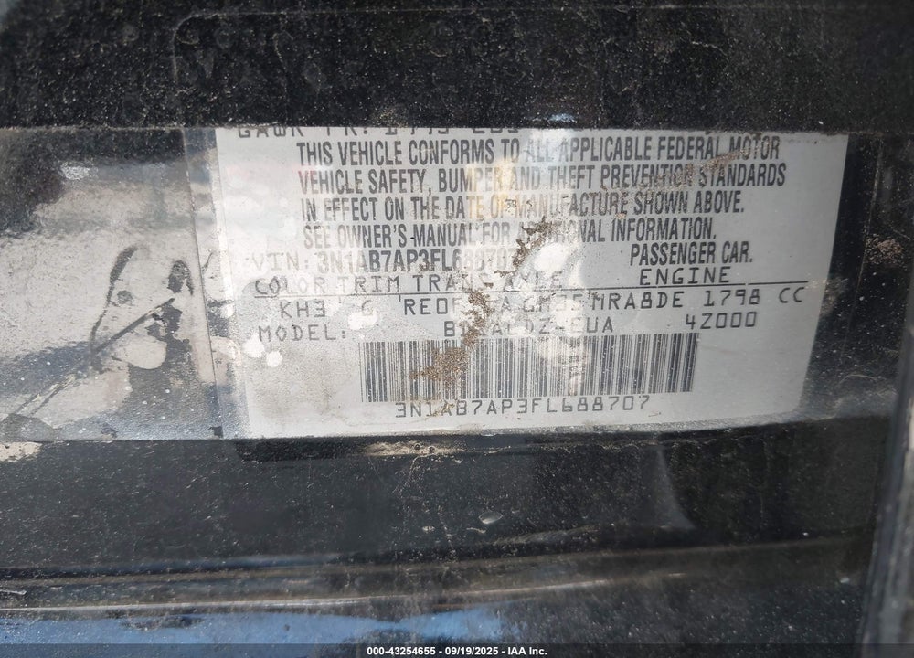 2015 NISSAN SENTRA VIN: 3N1AB7AP3FL688707