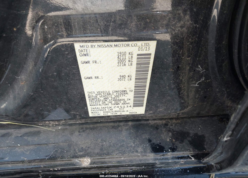 2013 NISSAN ALTIMA VIN: 1N4AL3AP1DC245134