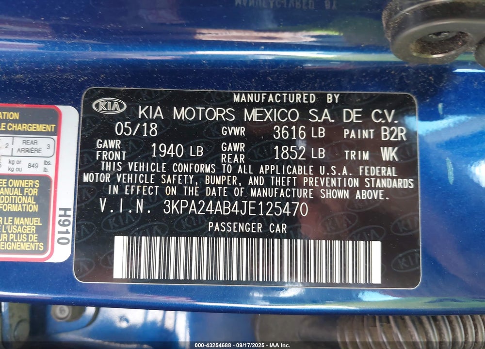 2018 KIA RIO VIN: 3KPA24AB4JE125470