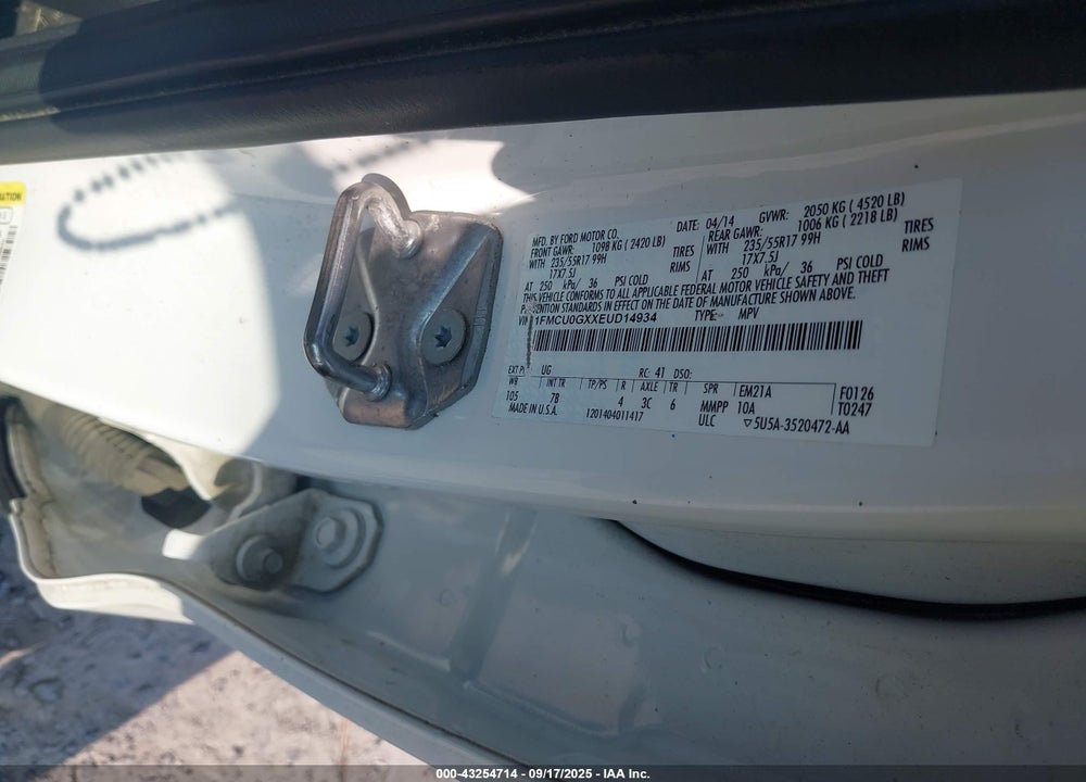 2014 FORD ESCAPE SE VIN: 1FMCU0GXXEUD14934