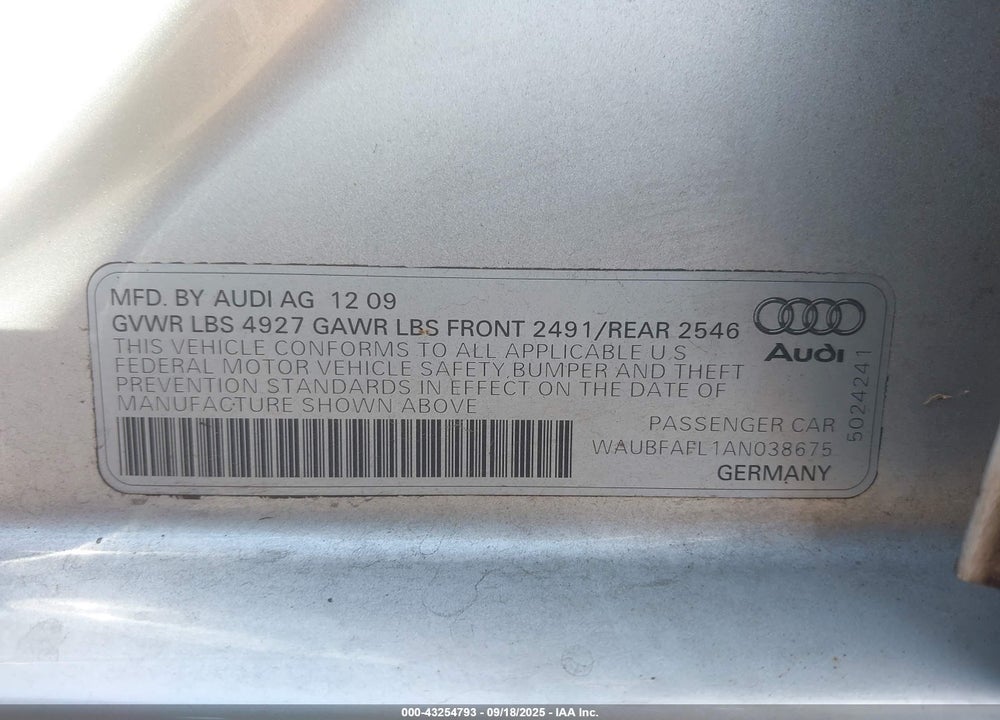 2010 AUDI A4 VIN: WAUBFAFL1AN038675