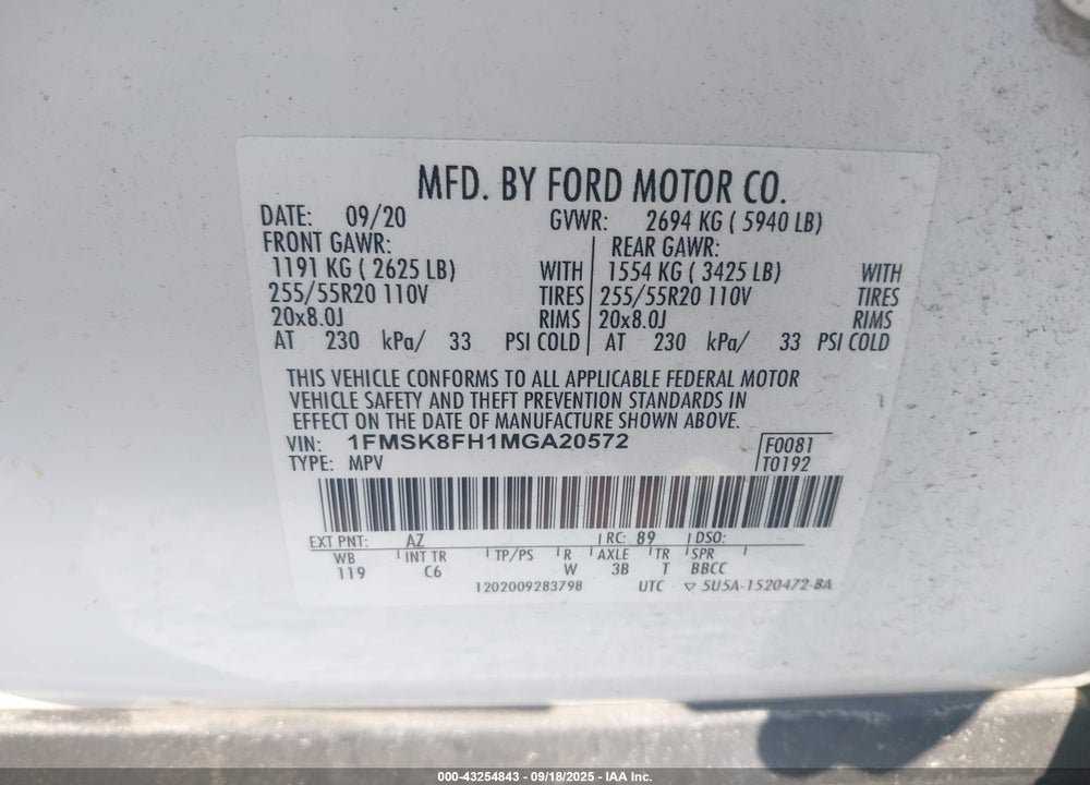 2021 FORD EXPLORER LIMITED VIN: 1FMSK8FH1MGA20572