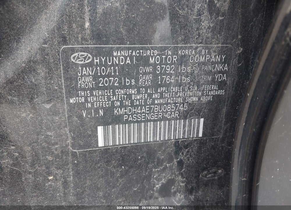 2011 HYUNDAI ELANTRA GLS (ULSAN PLANT) VIN: KMHDH4AE7BU085745