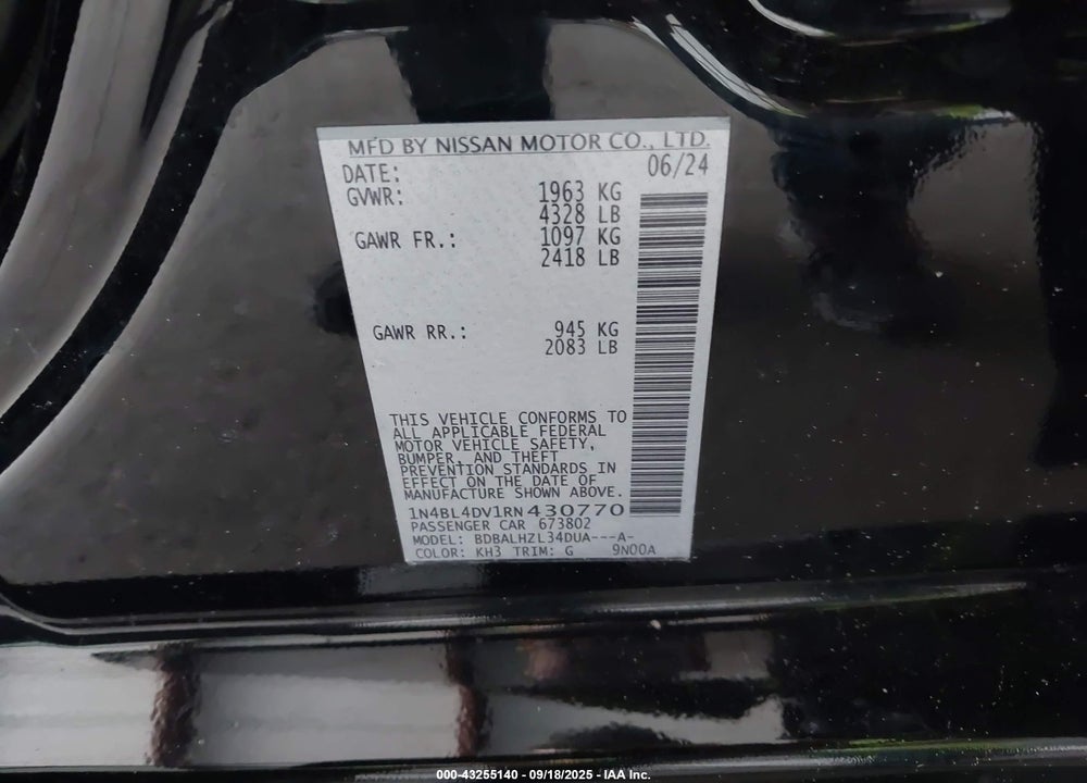 2024 NISSAN ALTIMA VIN: 1N4BL4DV1RN430770