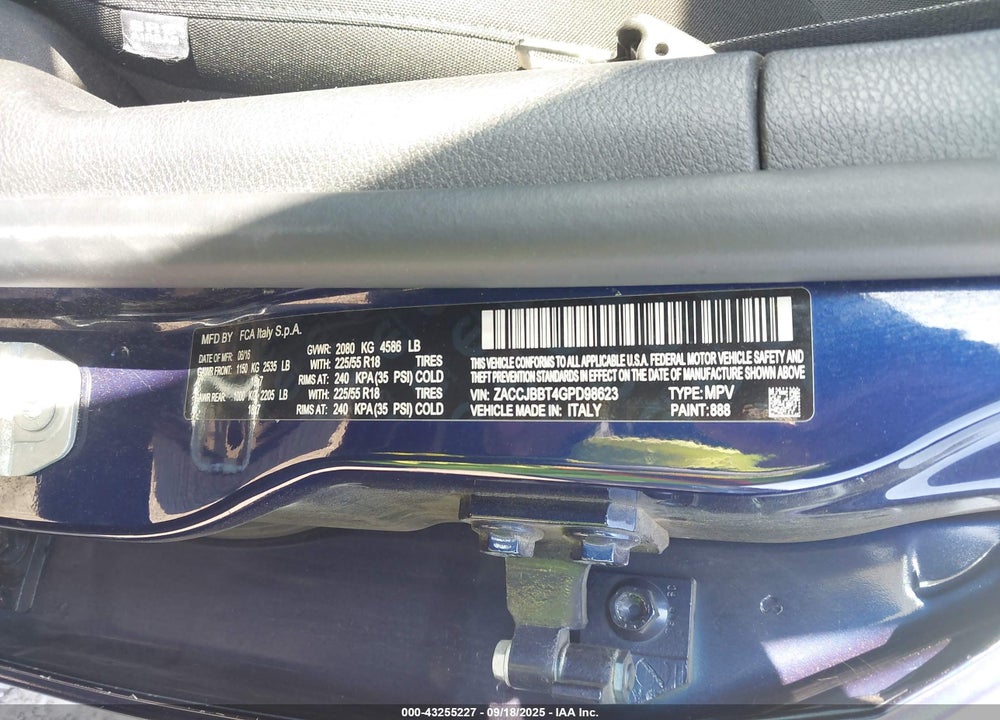 2016 JEEP RENEGADE VIN: ZACCJBBT4GPD98623
