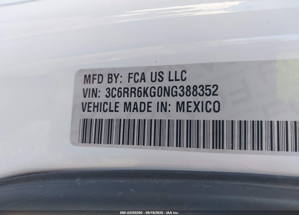 2022 RAM 1500 VIN: 3C6RR6KG0NG388352