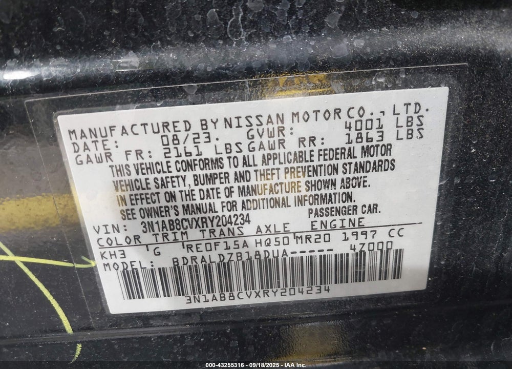 2024 NISSAN SENTRA VIN: 3N1AB8CVXRY204234