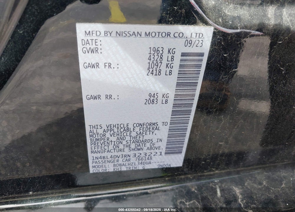 2024 NISSAN ALTIMA VIN: 1N4BL4DV3RN323221