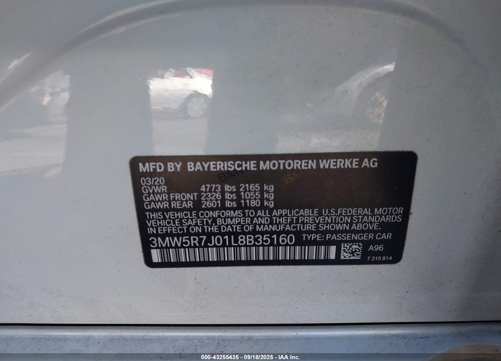 2020 BMW 330I XDRIVE VIN: 3MW5R7J01L8B35160