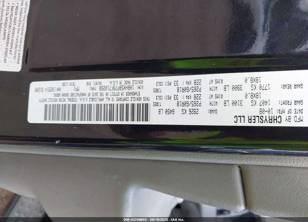 2009 CHRYSLER ASPEN VIN: 1A8HX58P79F710268