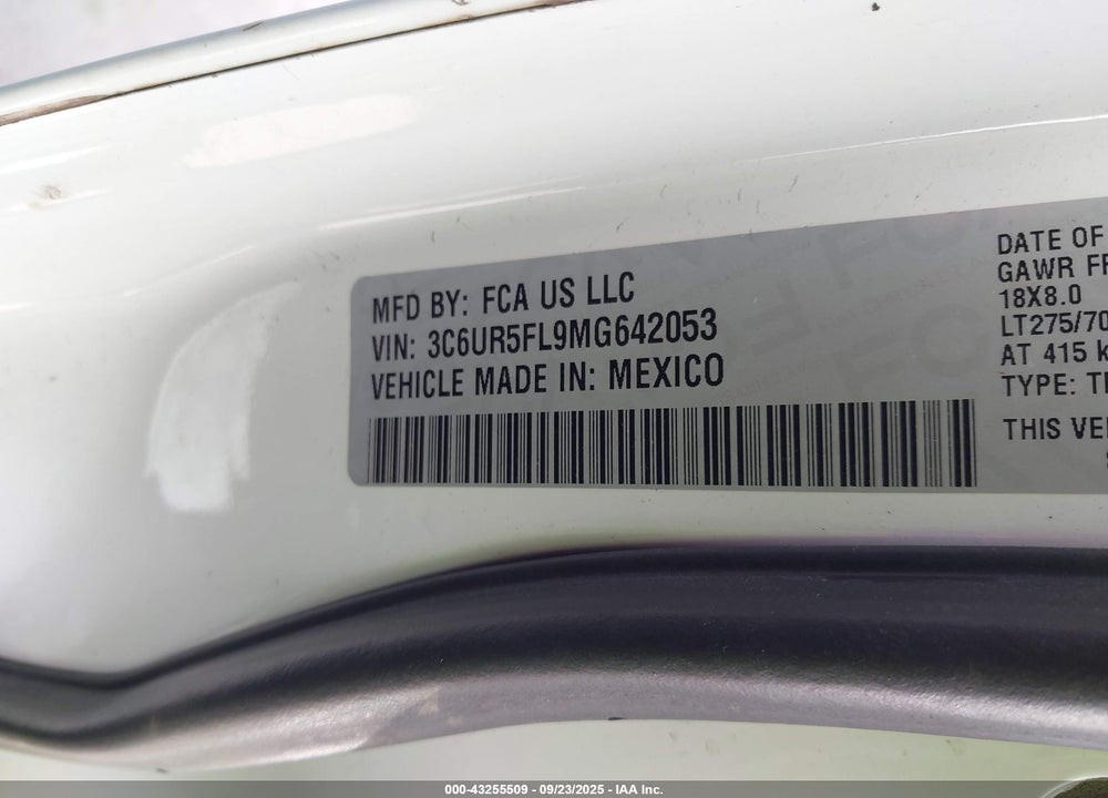 2021 RAM 2500 LAIE  4X4 6'4 BOX VIN: 3C6UR5FL9MG642053