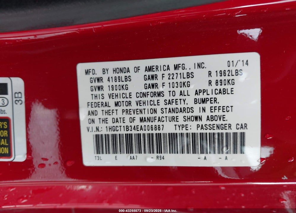 2014 HONDA ACCORD VIN: 1HGCT1B34EA006887