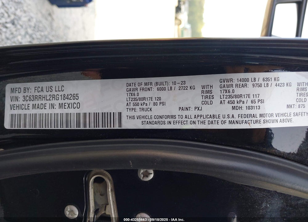 2024 RAM 3500 BIG HORN  4X4 8' BOX VIN: 3C63RRHL2RG184265