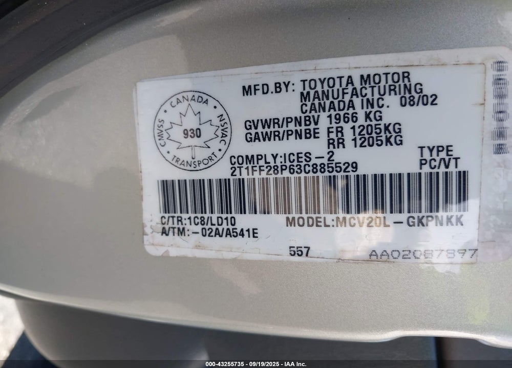 2003 TOYOTA CAMRY SOLARA SLE V6 VIN: 2T1FF28P63C885529