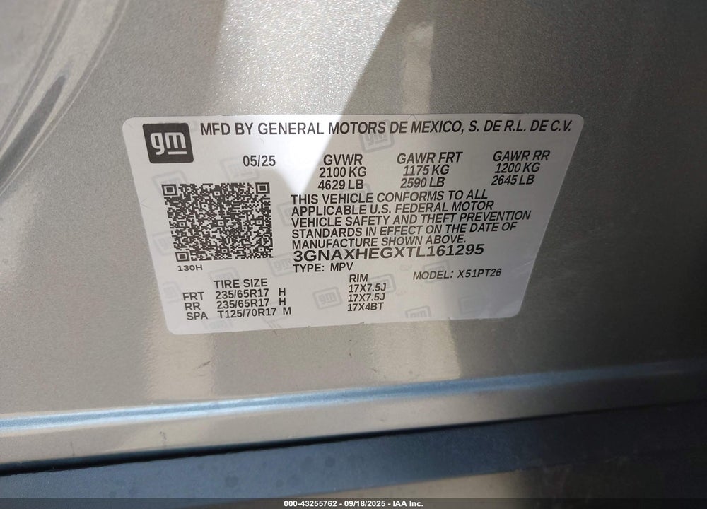 2026 CHEVROLET EQUINOX FWD LT VIN: 3GNAXHEGXTL161295